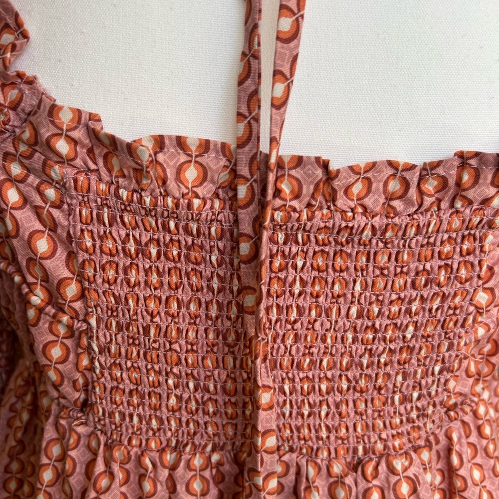 Free People Dusty Pink Geo Smocked Babydoll Mini Dress - Picture 6 of 11